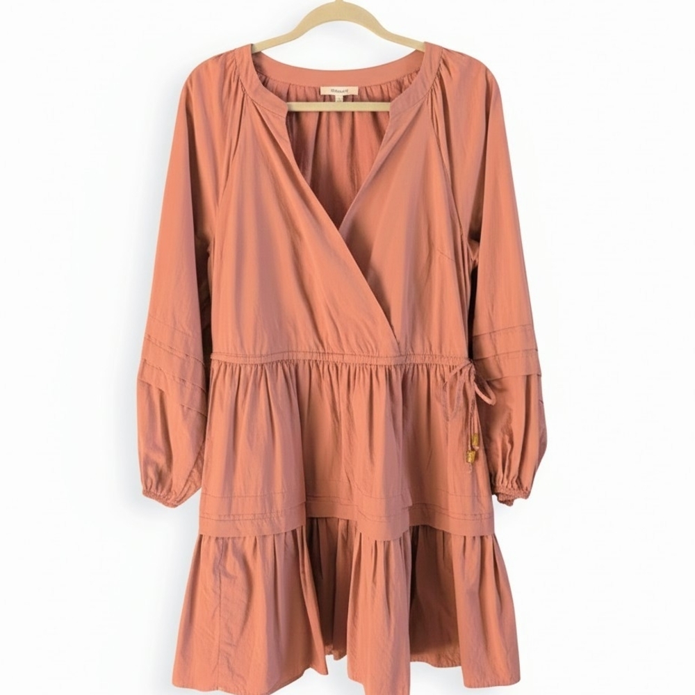 Madewell Crinkle Poplin Wrap Bodice Raglan Sleeve Mini Dress